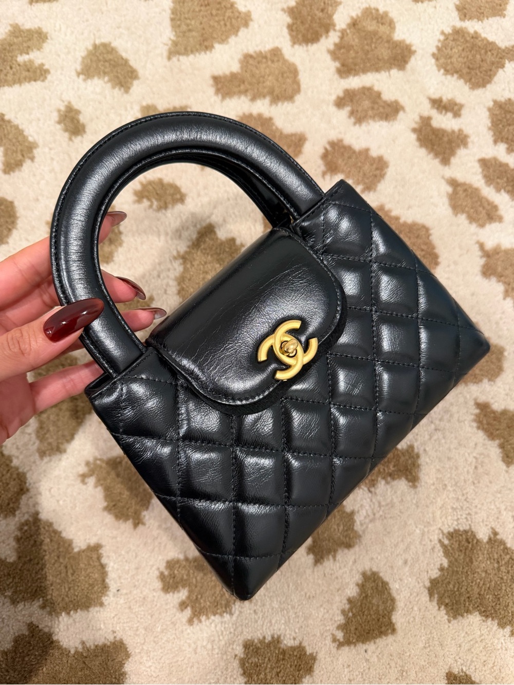 Chanel Kelly Top Handle Shopping Bag Quilted Shiny Aged Calfskin
